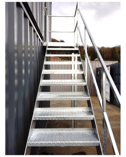 Picture of 2.8m Steel Staircase with Landing | 750mm Wide Treads | Fire Exit, Exterior, and Commercial Use | Hot Dip Galvanised or Self-Colour