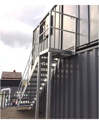 Picture of 2.4m Steel Staircase with Landing | 750mm Wide Treads | Fire Exit, Exterior, and Commercial Use | Hot Dip Galvanised or Self-Colour