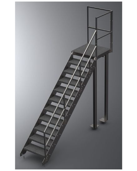 Picture of 2.4m Steel Staircase with Landing | 900mm wide tread | Fire Escape, Domestic, and Commercial Use | Hot Dip Galvanised or Self-Colour