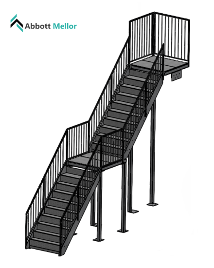 Picture of 3.25m Steel Staircase with Landing | 1000mm wide tread| Multiple Landing | Fire Escape, Domestic, Building and Warehouse Use | Hot Dip Galvanised or Self-Colour Staircase