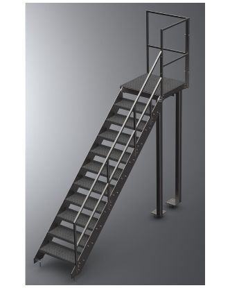 Picture of 2.4m Steel Staircase with Landing | 1000mm wide tread | Fire Escape, Domestic, and Commercial Use | Hot Dip Galvanised or Self-Colour